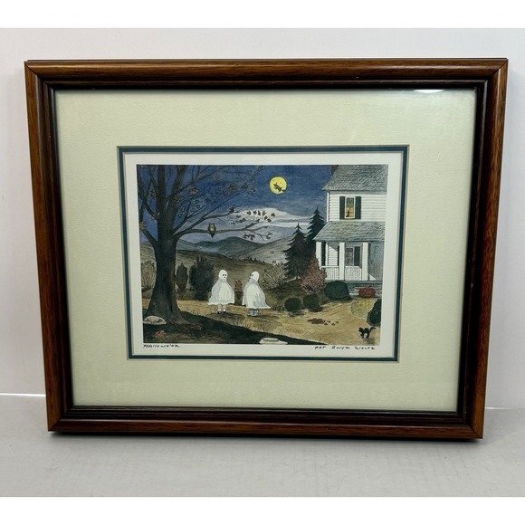 Other - Pat Gwyn Woltz Hallowe'en Mini Print Matted & Framed Signed 7"x5" Frame 11"x9"